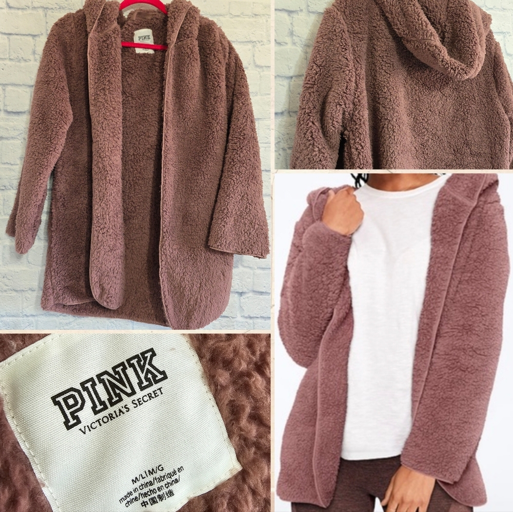 PINK Victoria's Secret Sherpa Teddy Hoodie Cardigan Jacket Medium / Large New